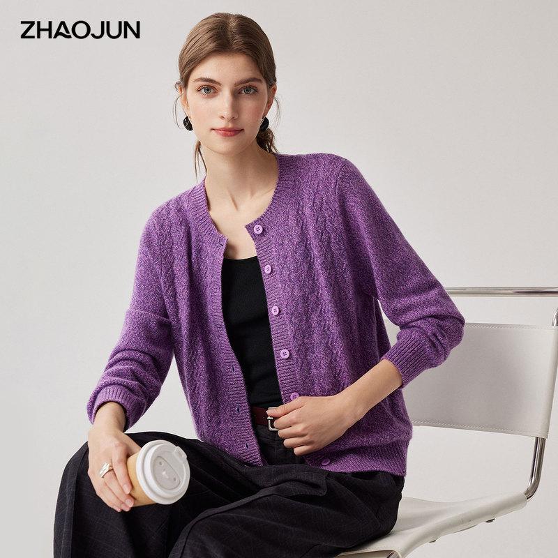 Zhaojun Women's Pure Cashmere Thickened Knitted Cardigan