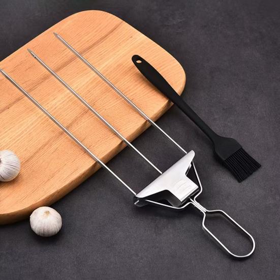 3 Prong Skewers for Grilling Reusable Stainless Steel BBQ Skewers with Push-Off Slider Easy Serving Metal Kabob Skewers Outdoor Grill Accessories