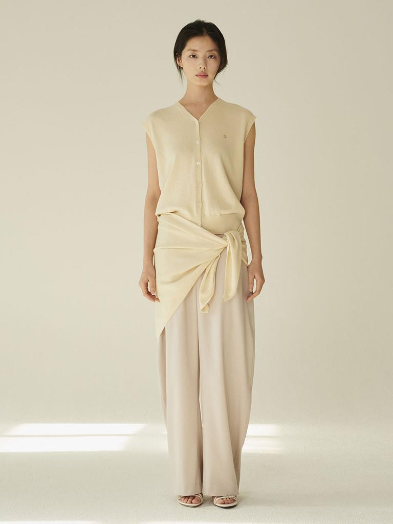 NOUVE [Set] Linen Sleeveless Cardigan + Skirt + Shawl - Light Beige