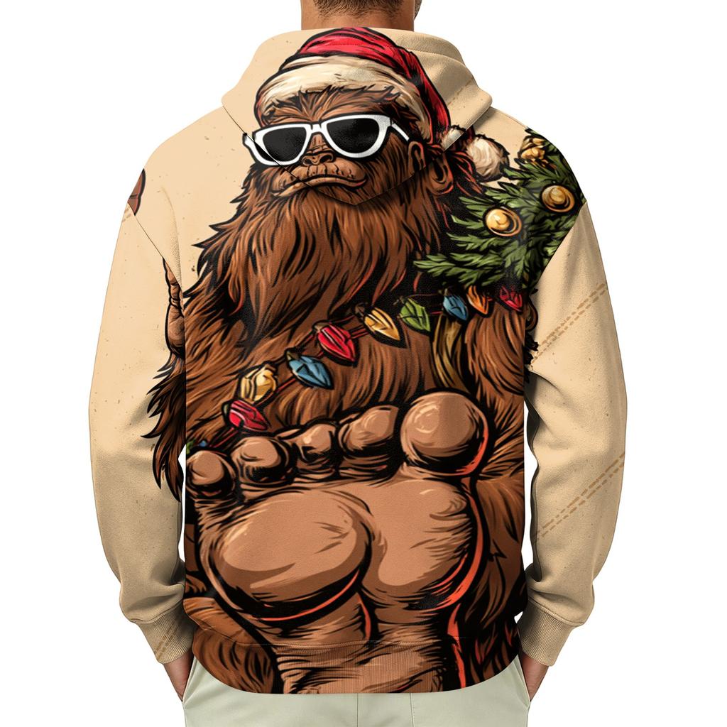 Men's Long Sleeve Hooded Sweatshirt with Christmas Print for Casual Holiday Wear