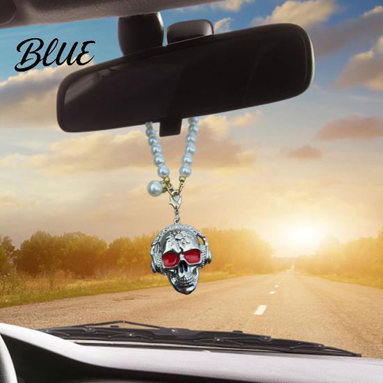 Skull Car Mirror Hanging Ornament Ornament Gothic Faux Pearl Chain Auto Rear Spooky Vehicle Accessories View Charm Funny Interior Pendant for Women