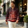 Men's Knit Long Sleeve Pullover Top with Collar and Pocket, Casual Outdoor Christmas Print for Fall