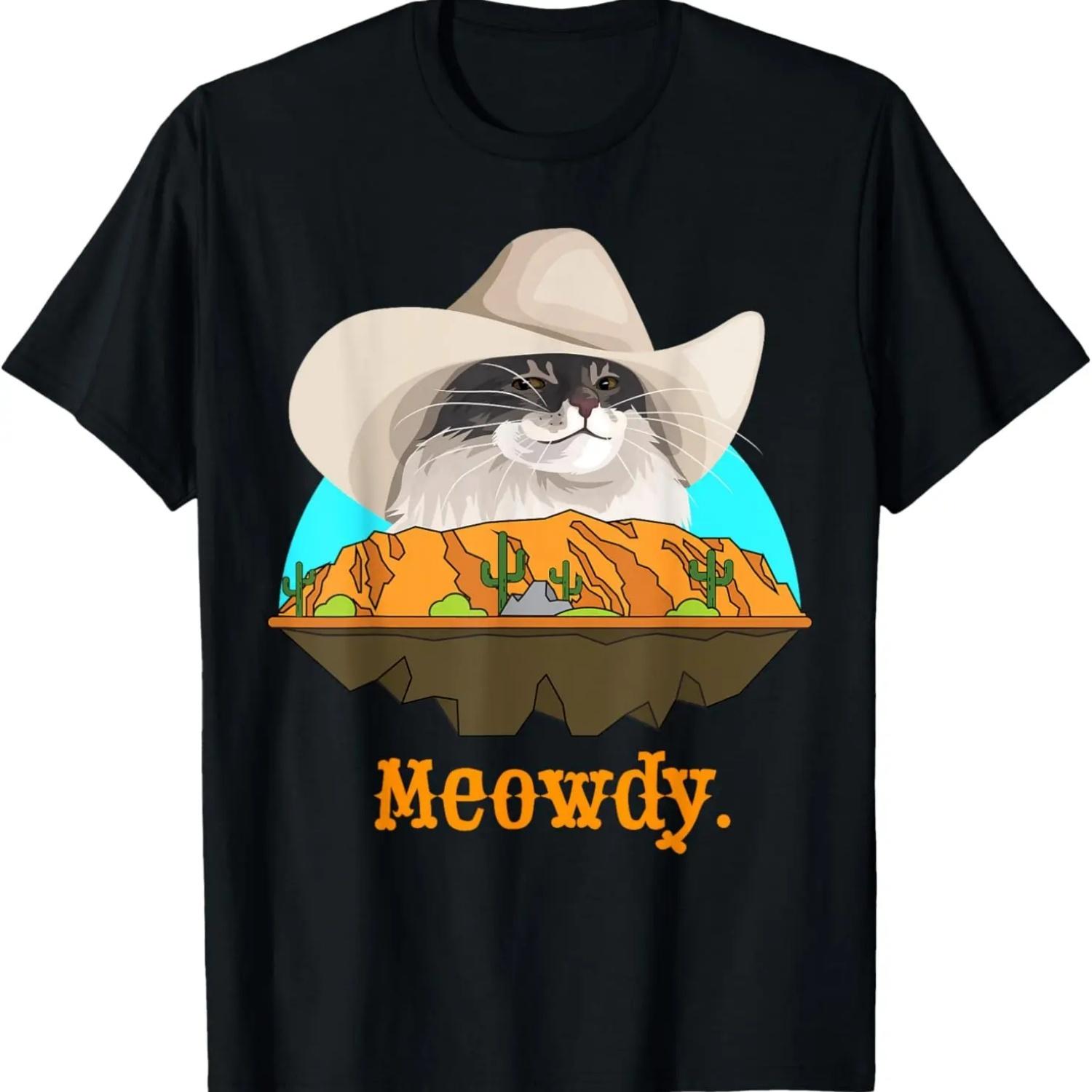 Meowdy Texas Cat Cowboy Meme Funny Internet Illustration T-Shirt S