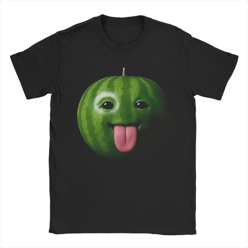 Herren Lustiges albernes KI-Wassermelonen-Gen-Z-Meme BrainRot-Humor Zunge raus T-Shirt Reines Baumwoll-Rundhals-T-Shirts Sommer-T-Shirts