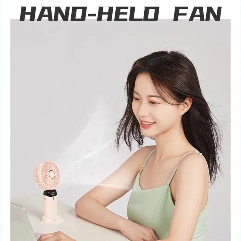Handheld Mini Fan Foldable Portable Neck Hanging Fans 5 Speed USB Rechargeable Fan with Phone Stand and Display Screen 1800mAh