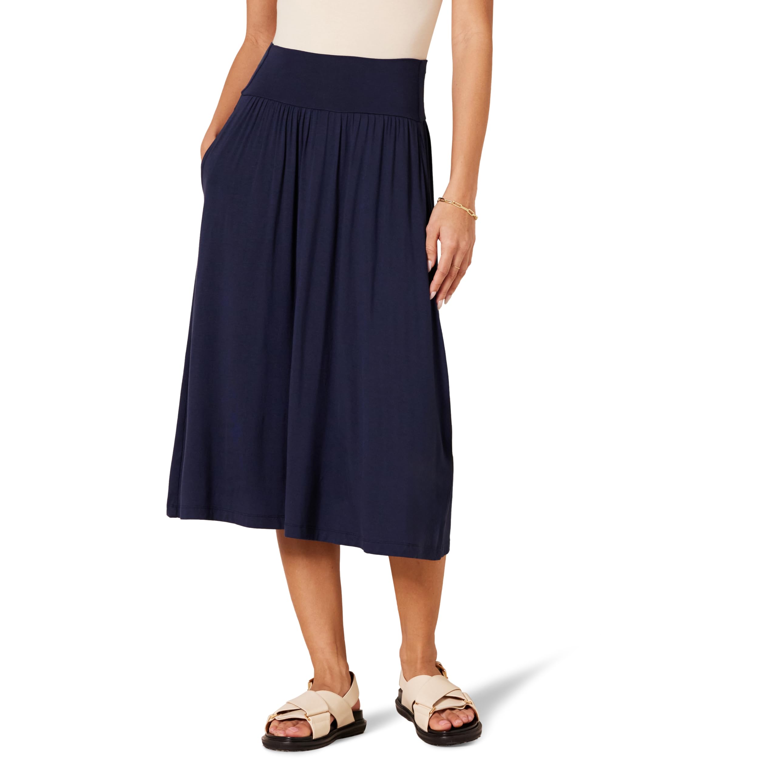 

Amazon Essentials Women s Pull-On Jersey Midi Skirt, Navy, Size XL