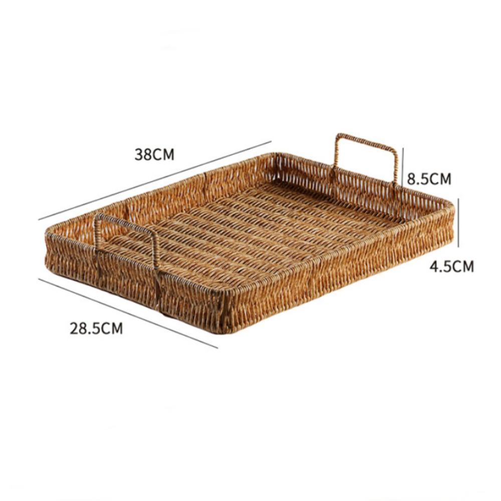 New Plastic Storage Tray with Handle Wicker Woven Woven Basket Multifunction Rectangular Serving Tray Dining Table