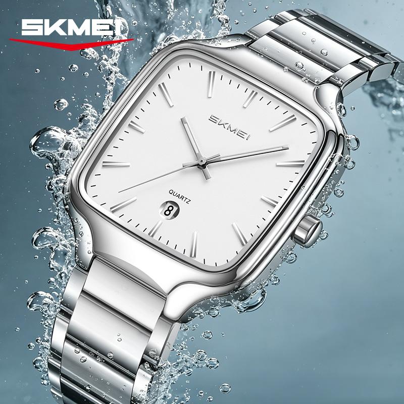 SKMEI 9366 Fashion Mens Watch Quartz Stainless Steel Band Luxury High-end Waterproof Date Display Business Casual Clock Relojes