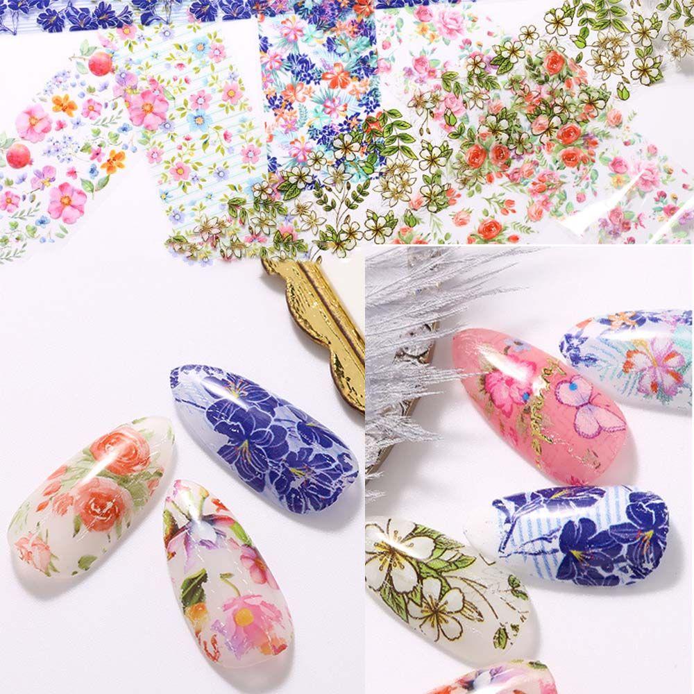 Decoration Holographic Nails Decals Transfer Paper Decals Floral Nails Stickers Flower Nail Foils