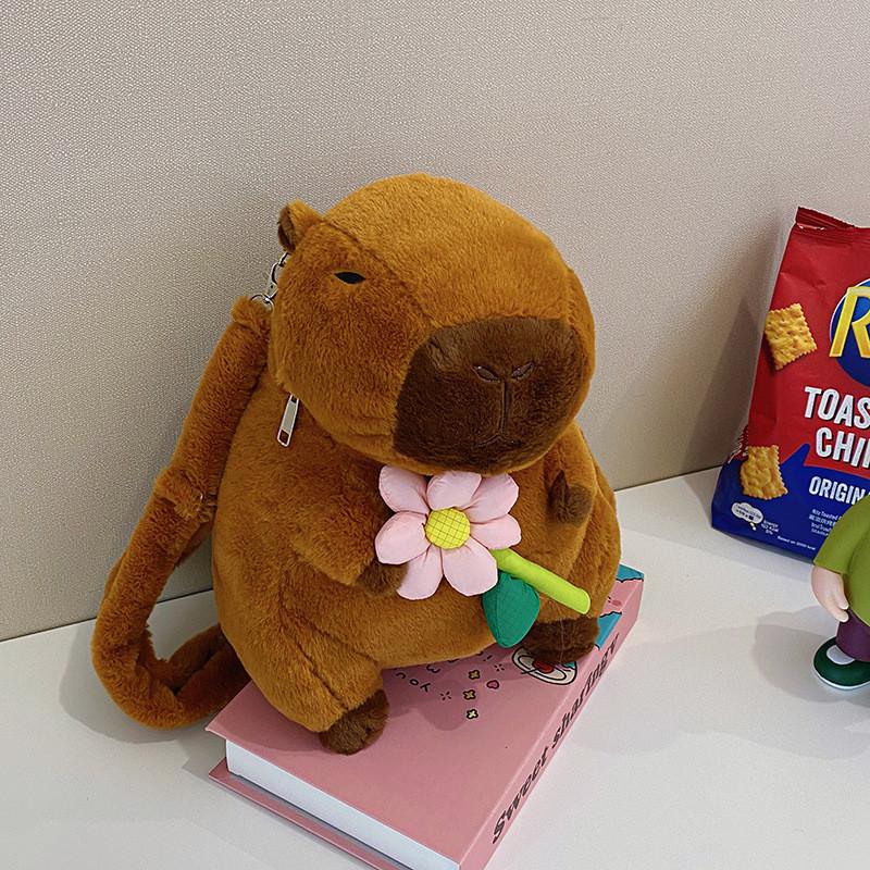 Yellow Rabbit Capybara Flower Burger Plush Backpack Animal Gift Doll Bag