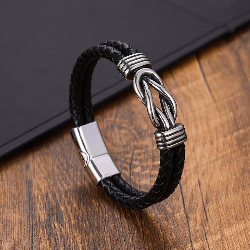 Vintage Mens Genuine Leather Bracelet Punk Figure 8 Magnetic Clasp Cuff Wristband for Men Cool Accessories