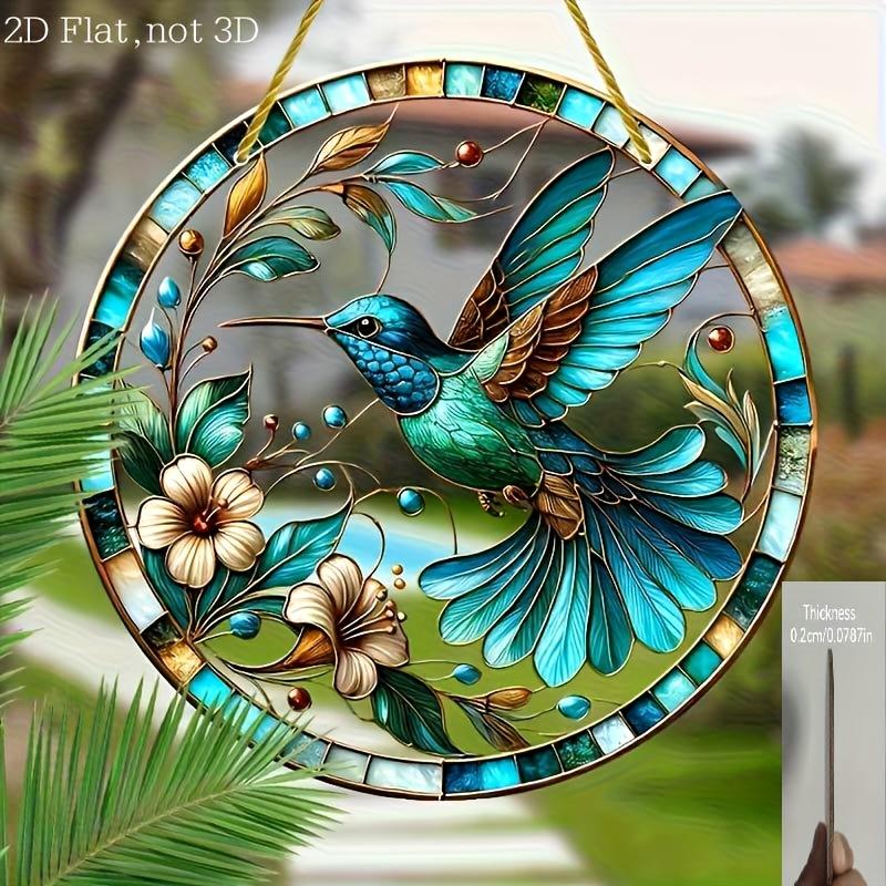2D Flat Acrylic Vibrant Hummingbird and Floral Decoration, No Need for Batteries/electricity, Unique Indoor/outdoor Decoration, Multi-purpo