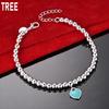 925 Sterling Silver 6mm Blue Heart Beaded Bracelet - Exquisite Gift Jewelry