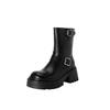 Womens Leather Ankle Boots Chunky Heel Platform Round Toe Biker Fall Winter