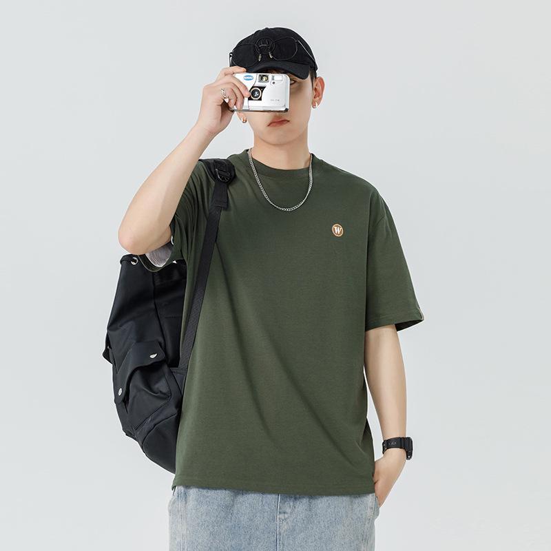 Kunhai Pengyun Men's Summer Heavyweight Cotton T-Shirt - Casual Short Sleeve with Simple Embroidery