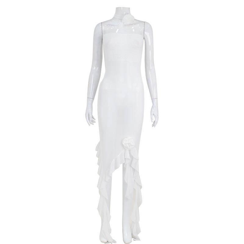 

Женское модное сексуальное платье из прозрачного газа с цветочным декором, облегающее платье Spice Girl Holiday Style с ягодицами и сумкой M белый