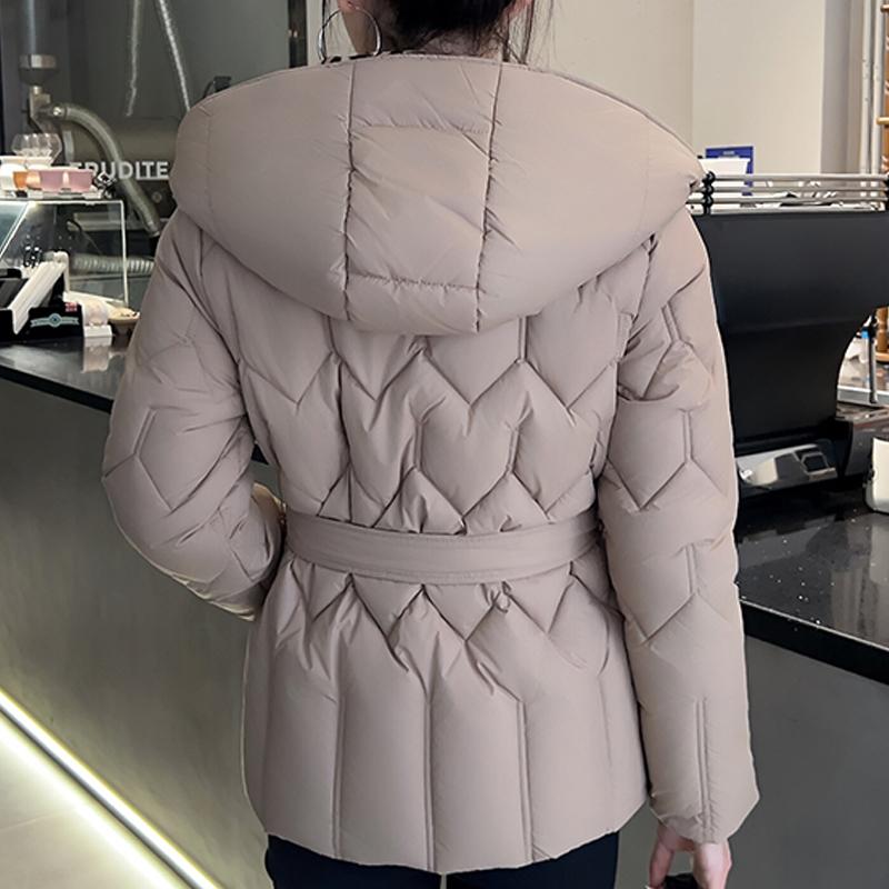 Plus Size L-5XL Fashion Winter Jackets Woman Short Parkas Hooded Loose Thick Warm Outerwears Casual Women's Coats With Belt