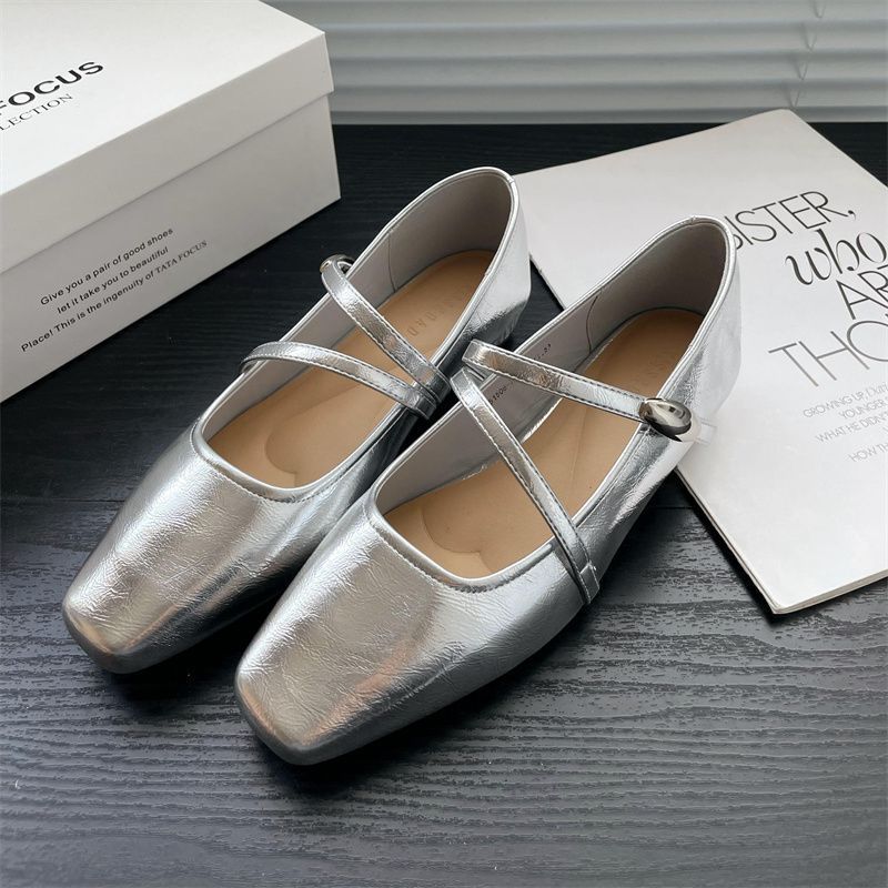 

Single shoe women s 2025 new super foreign comfortable and versatile with skirt one pedal soft sole square head Mary Jane women s shoes 40 серебряный