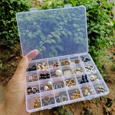 24 Grids Jewlery Box Large Capacity Square Transparent Plastic Storage Box Case Slot Pills Jewelry Beads Earring Case Organizer