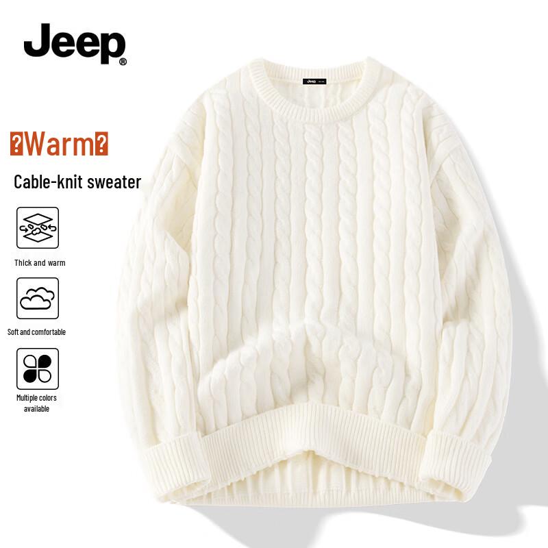 

JEEP Men s Cable Knit Round Neck Sweater L