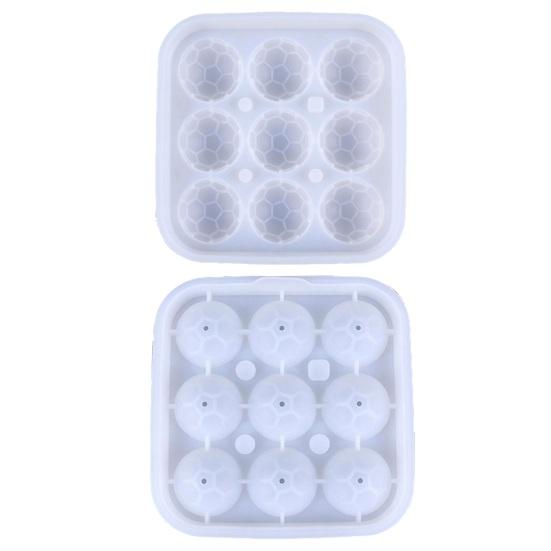 Ice Cube Mold Covered Dust-Proof Silicone Ice Cube Maker with Water-Draining Design 9-Compartment Food-Grade Silicone Football Shape Ice Ball Tray