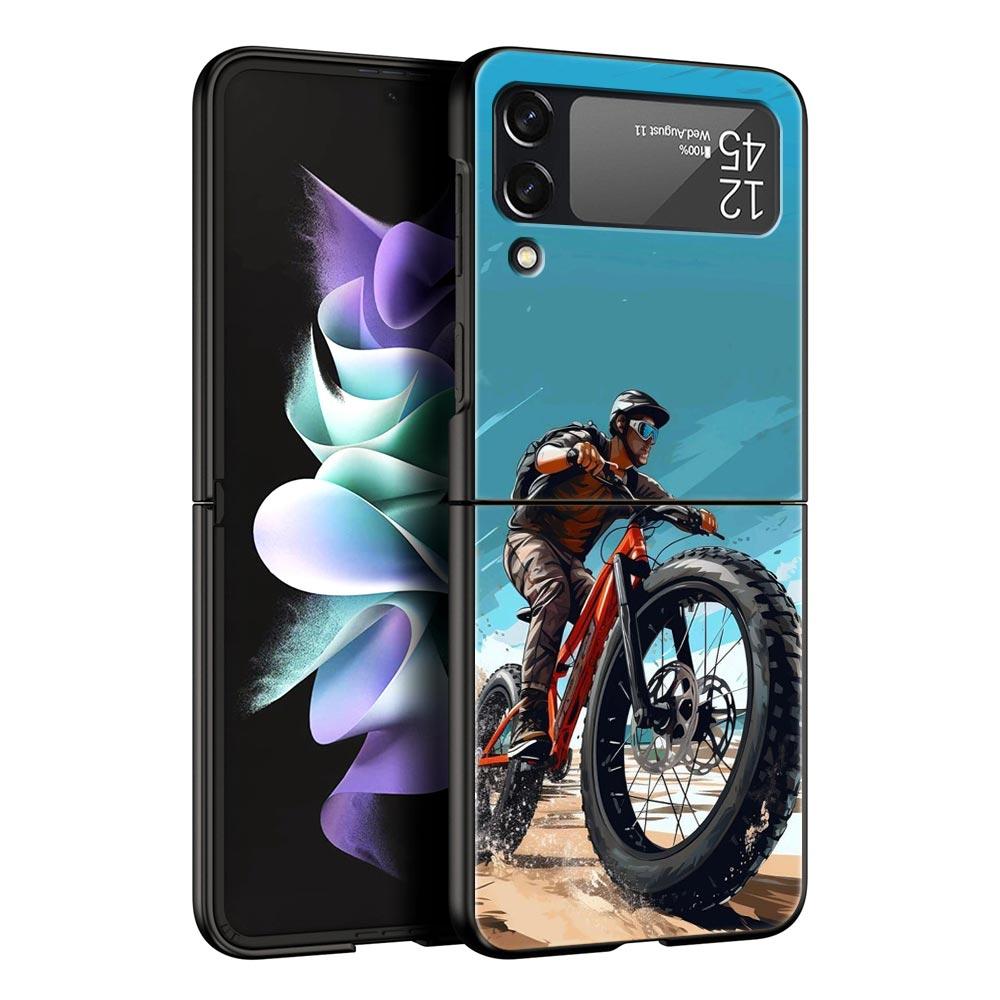 Hard PC Phone Case For Samsung Galaxy Z Flip 7 6 5 4 Black Cover For Galaxy Z Flip 3 Foldable Shockproof Autumu Bike Cycling Bag