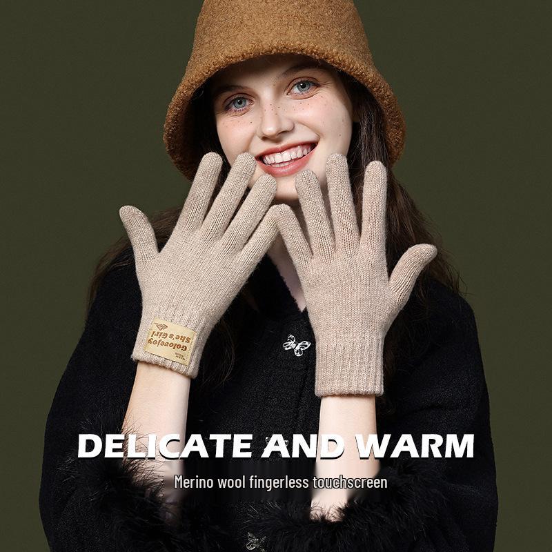 DZ149 Winter Knit Wool Gloves: Windproof Flip-Finger Touchscreen Gloves for Outdoor Cycling and Sports.