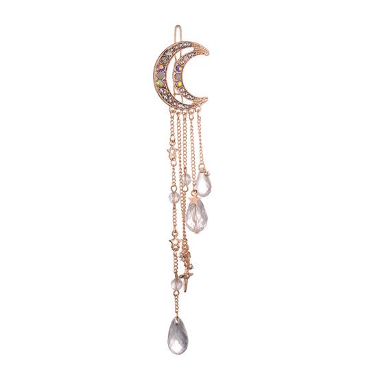 Hairpin Hair Accessory Star Moon Tassel Hair Clip with Faux Crystal Lightweight Face розового золота