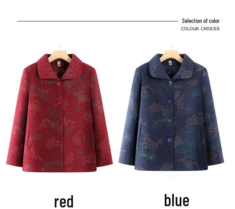 Grandma's High-End Autumn Wool Coat for Women, Turn-Down Collar, Perfect for Elderly and Middle-Aged Mothers