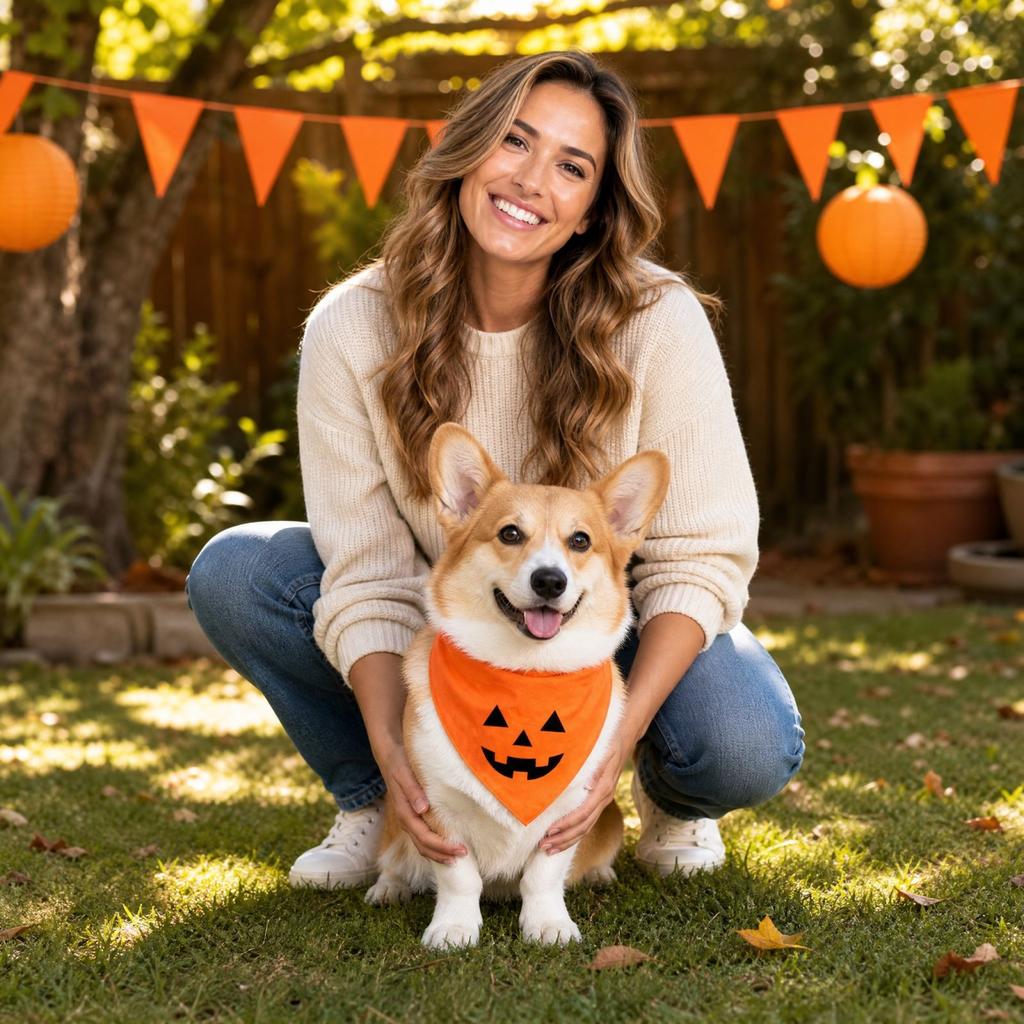 Halloween Pet Bandana Bib with Pumpkin Pattern, Bib Neck Scarf for Dogs and Cats