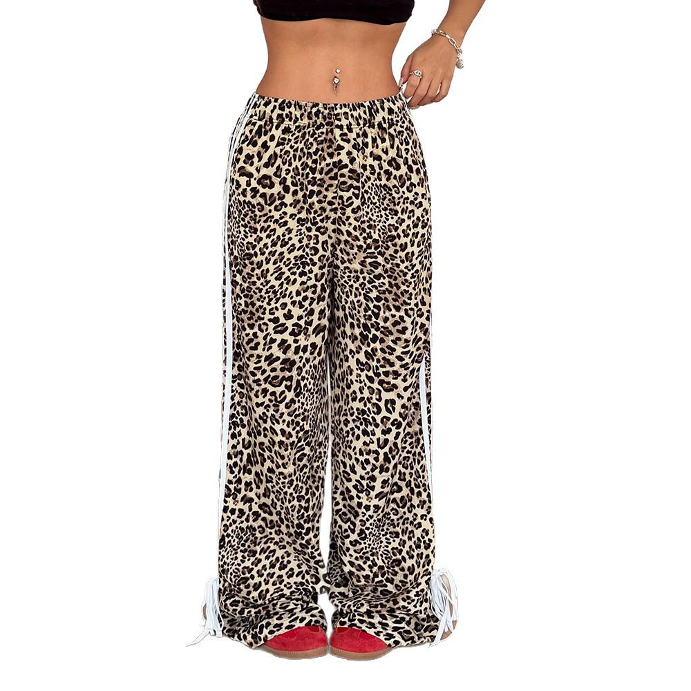 Europäische Trendige Leopardendruck Gestreifte Patchwork Schlankmachende Hose