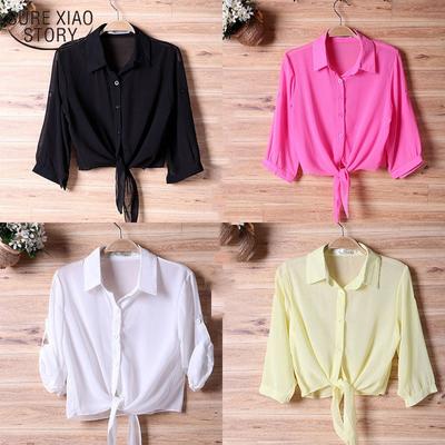 2021 Summer Half Sleeve Buttoned Up Shirt Womens Coat Female Sun Protection All-match Thin Short Sleeve Chiffon Cardigan 13556