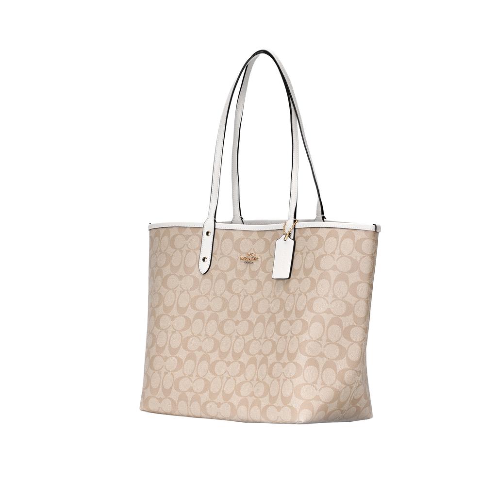 New COACH Canvas With Leather Tote Bag, Shopping Bag, Combo Bag, Handbag, Shoulder Bag Large Women's White & Khaki Monogram 36658-IMDQC