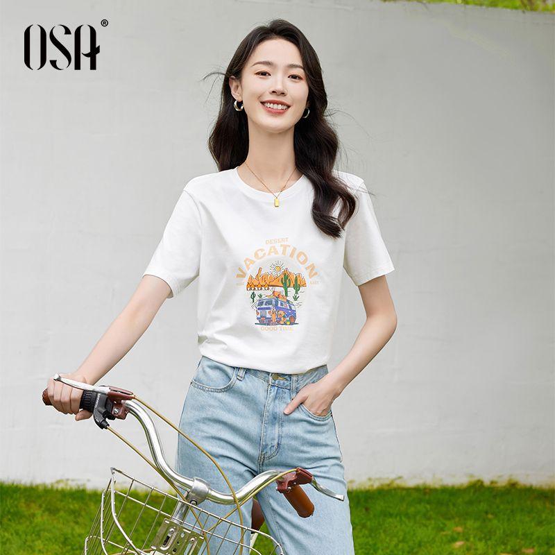 

Оса Футболка с коротким рукавом летняя свободная базовая с принтом