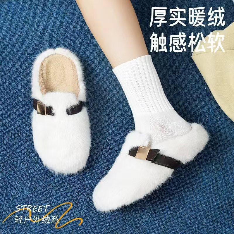 Retro light mouth suede fluffy shoes women's autumn new fashion outer wear bag head and one foot fluffy shoes
