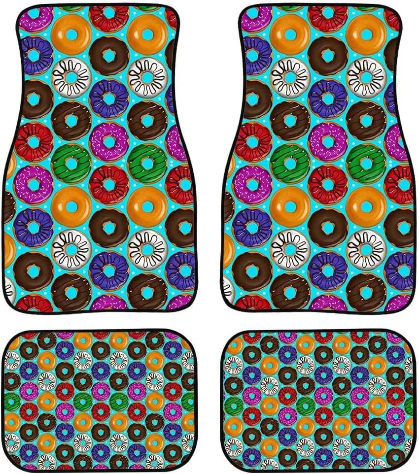 Pink Donuts Heavy Duty Rubber Floor Mats Set 4 PCS Car SUV Truck & Van-All Weather Protection Rugs