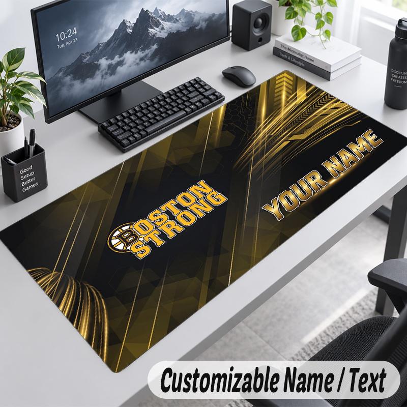 Custom Name Text Mouse Pad Boston Bruins Personalized Desk Pad For Work And Gaming
