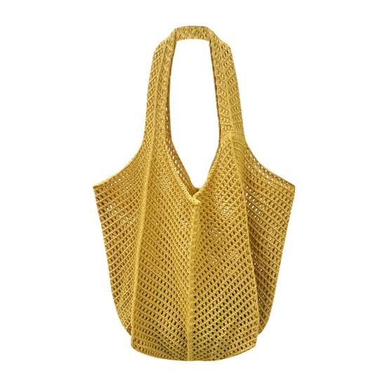 Knitted Handbag with Convenient Structure Solid Color Spacious Beach Bag Exotic Vacation Roomy Tote Bag