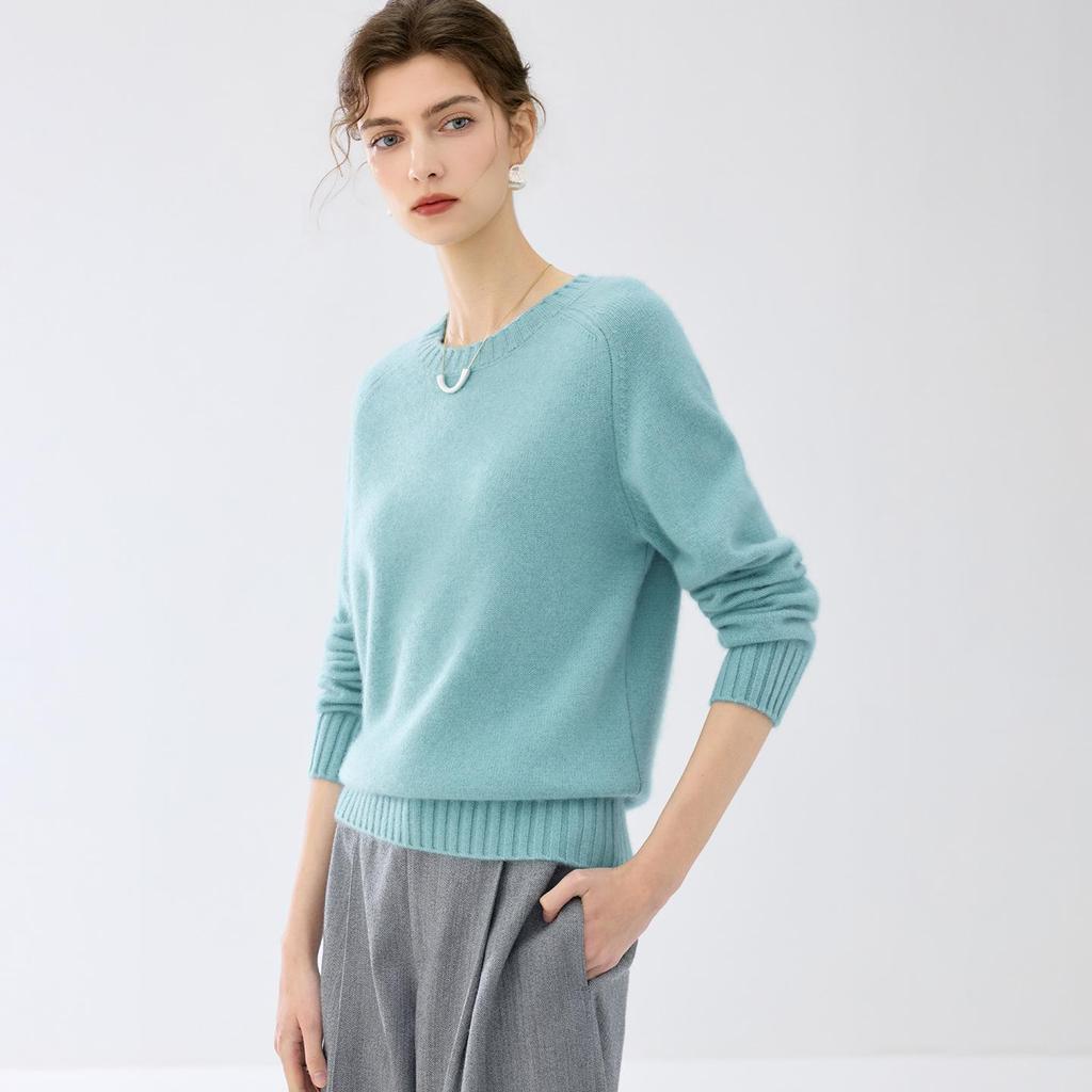 Lekasha Cashmere Women's Saddle Shoulder Round Neck Long Sleeve Sweater
