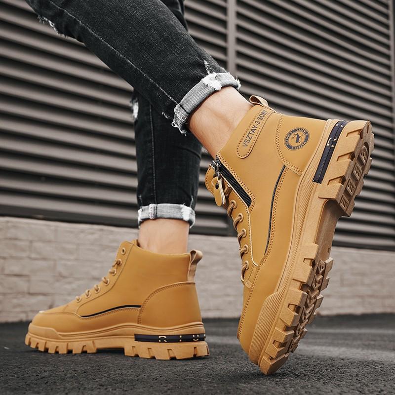 Martin boots new autumn high-top British boots medium-top leather waterproof thick-soled labor insurance rhubarb boots