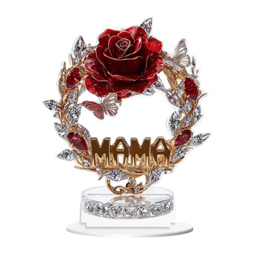 2D Flat Acrylic Sign Rose Flower Gift Artwork Desktop Ornament Birthday Mother's Day Gift for Festival Home Cafe Cabinet Shelf