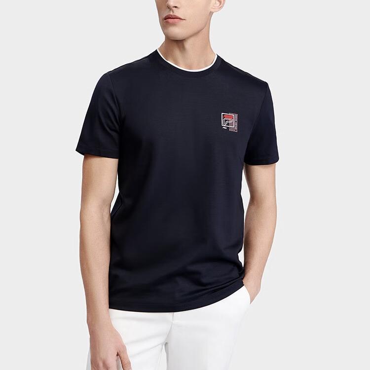 FILA Solid Color Round Neck Simple Casual Commuter Pullover Dopamine Short Sleeve T-Shirt Men T-Shirt Blue F11M321117FNV