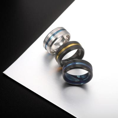 Stylish and Simple 8MM Titanium Steel Recessed Ring Matte Brushed Stainless Steel Ring for Men and Women