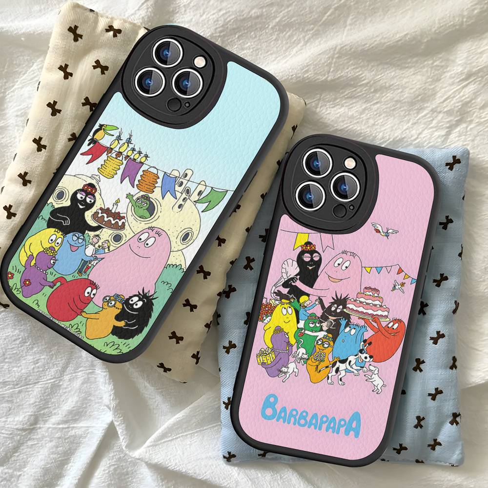 Cartoon Barbapapa Phone Case For IPhone 16 15 14 13 12 11 Pro Max Plus Leather Soft Cover