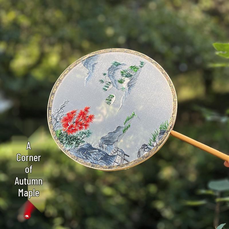 Ventaglio da Palazzo di Suzhou Ricamato su Entrambi i Lati in Stile Antico con Nappa - Ventaglio Rotondo di Bellezza Hanfu Cinese Fatto a Mano