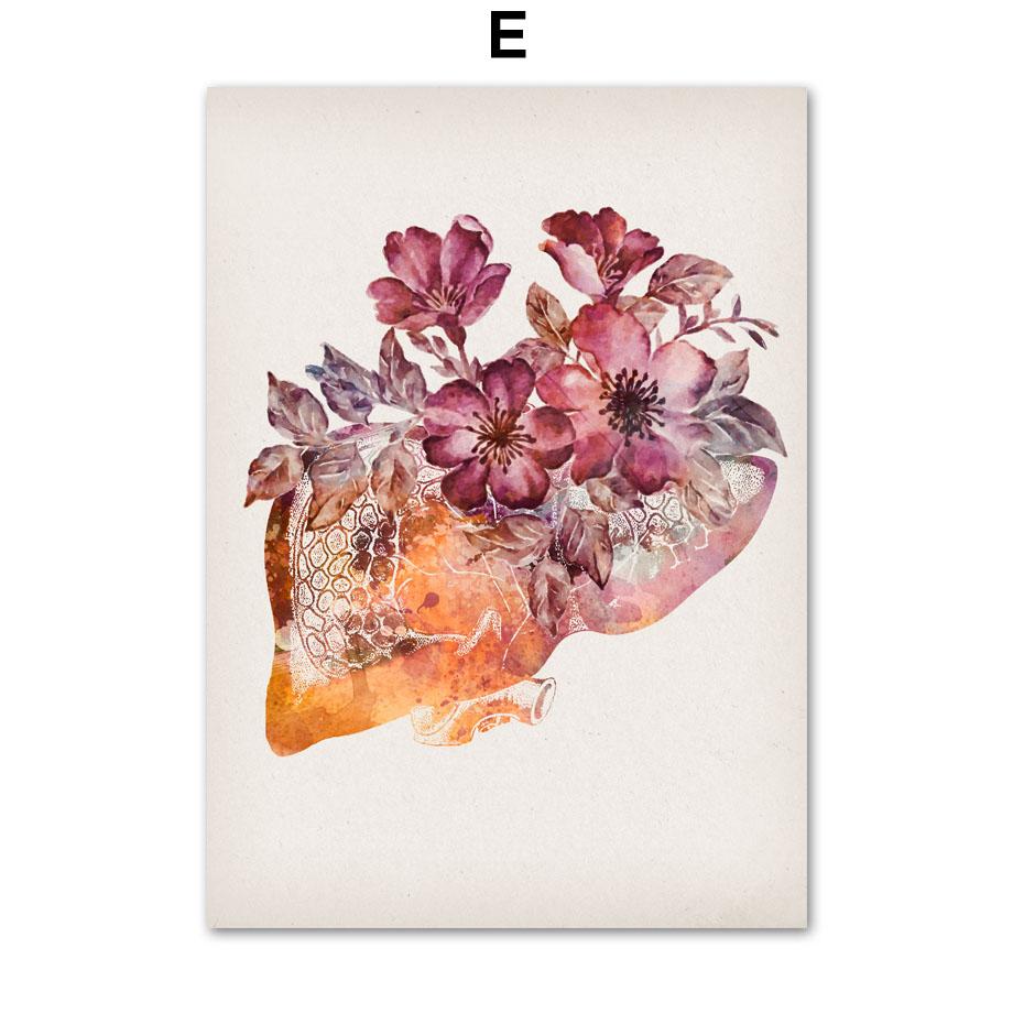 

Анатомия внутренние органы цветы сердце мозг легкие плакат на скандинавскую тему настенный художественный принт холст живопись Декор фотографии для гостиной A4 21X30cm No Framed