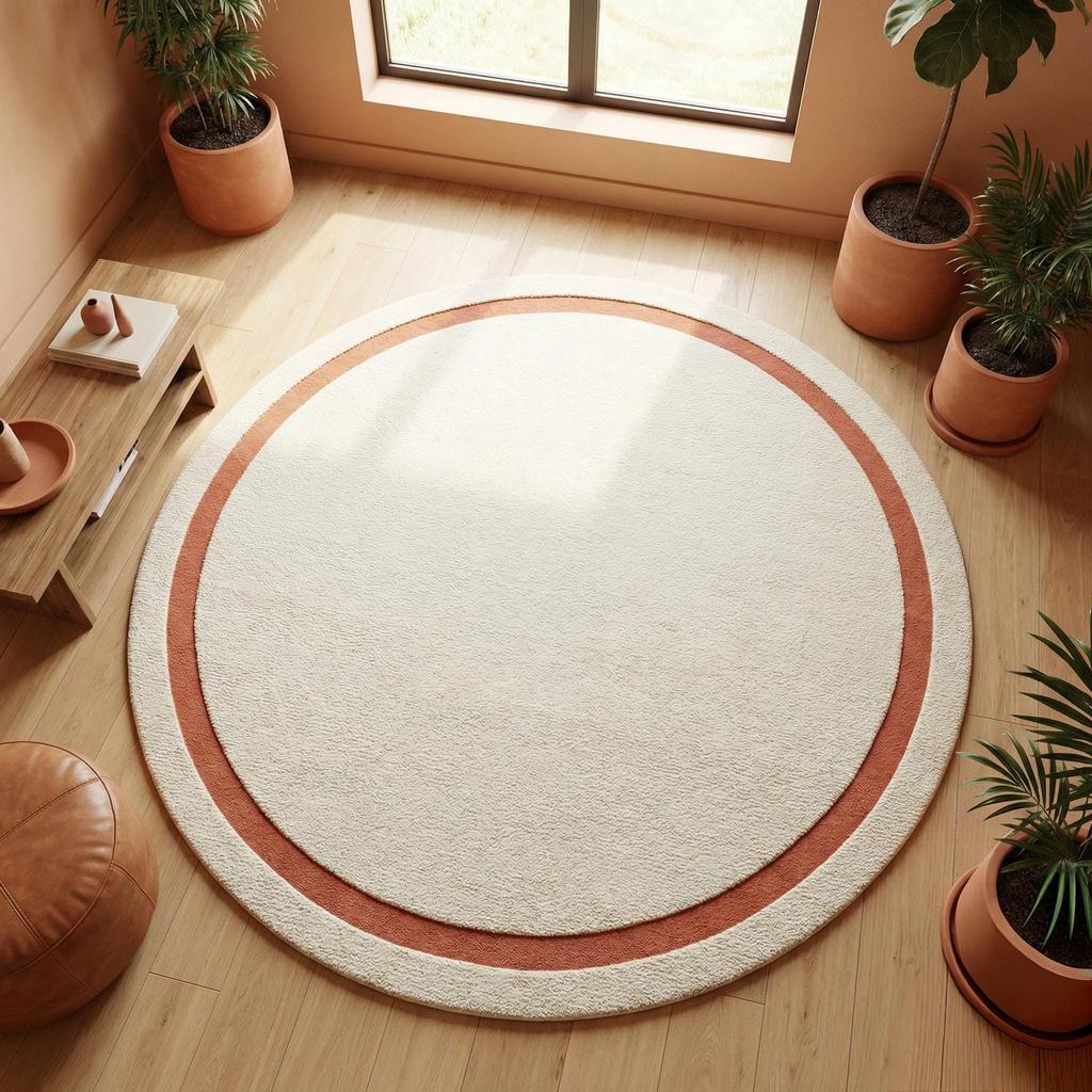 Greek Key Border Round Carpet Premium Decorative Fabric Classic Vintage Circular Floor Mat for Living Room Dining Room Decor