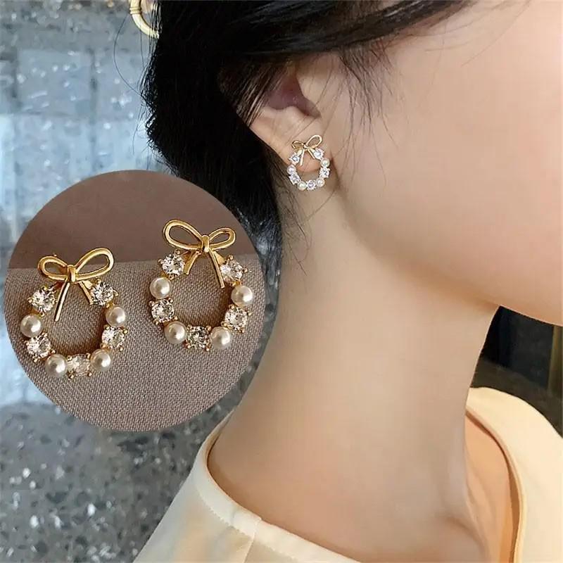 Korean Fashion Crystal Flower Earrings For Women Jewelry Trending New Luxury Women's Zircon Petal Earrings Accessories Gift