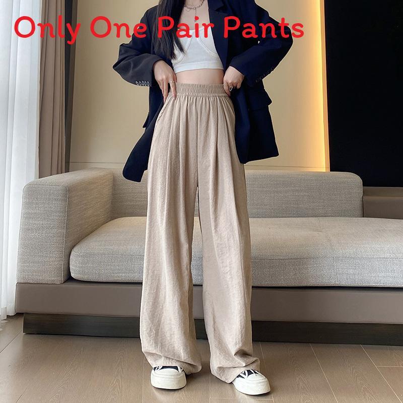 Cotton Blend Relaxed Wide Leg Pants With High Waist For Casual Summer Wear