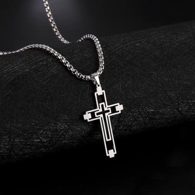 Vintage Cross Pendant Necklace for Men Women Stainless Steel Necklace Box Chain Cross and Necklace
